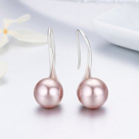 Silver Pink Pearl Hanging Earrings - PANDORA Style - SCE145