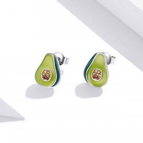 Pandora Style Silver Hoop Earrings, Avocado, Green Enamel - SCE1015
