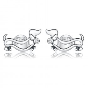 Pandora Style Silver Stud Earrings, Dachshund - SCE952