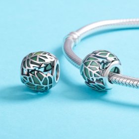 Pandora Style Silver Charm, Green Leaves Are In Love, Green Enamel - SCC524