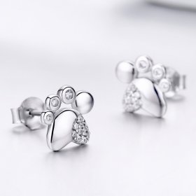 Pandora Style Silver Stud Earrings, Cute Anti-Allergy Kitten Footprints - BSE033