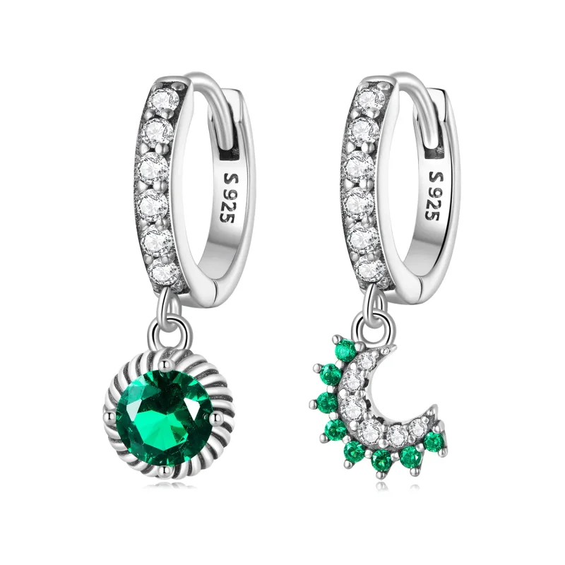 (image for) PANDORA Style Asymmetrical Sun and Moon Hoop Earrings - BSE705 - Product Image