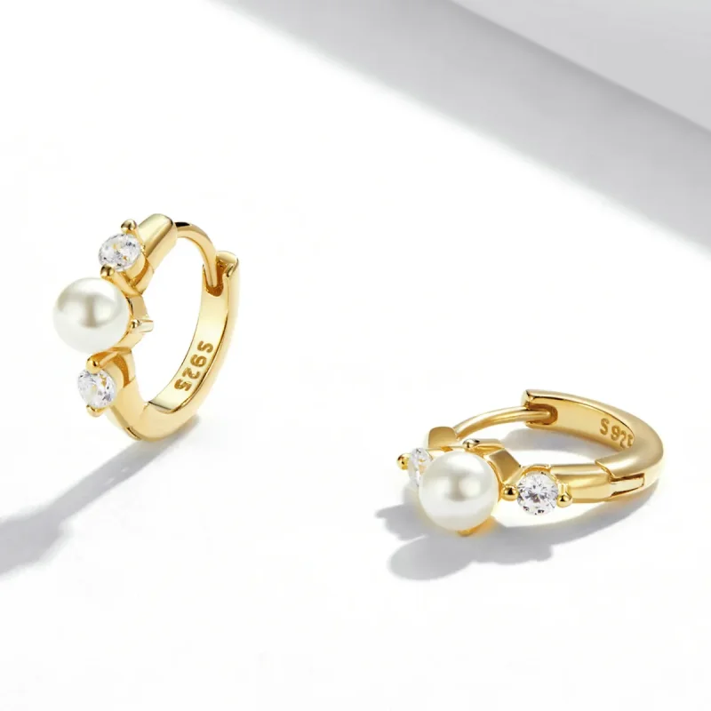 (image for) PANDORA Style Bead Zircon Hoop Earrings - SCE1254 - View 3