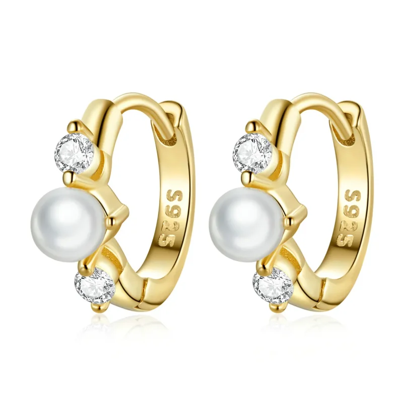 (image for) PANDORA Style Bead Zircon Hoop Earrings - SCE1254 - Product Image