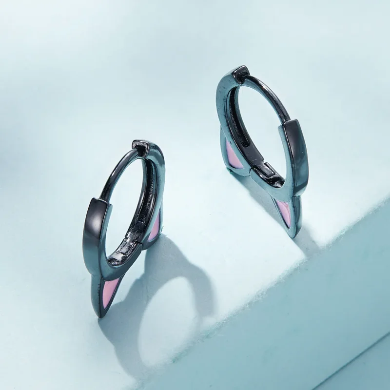 (image for) PANDORA Style Black Cat Ears Hoop Earrings - SCE1515 - View 3