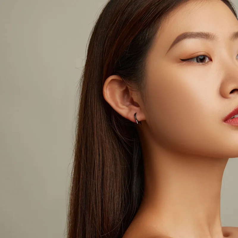 (image for) PANDORA Style Black Cat Ears Hoop Earrings - SCE1515 - View 5