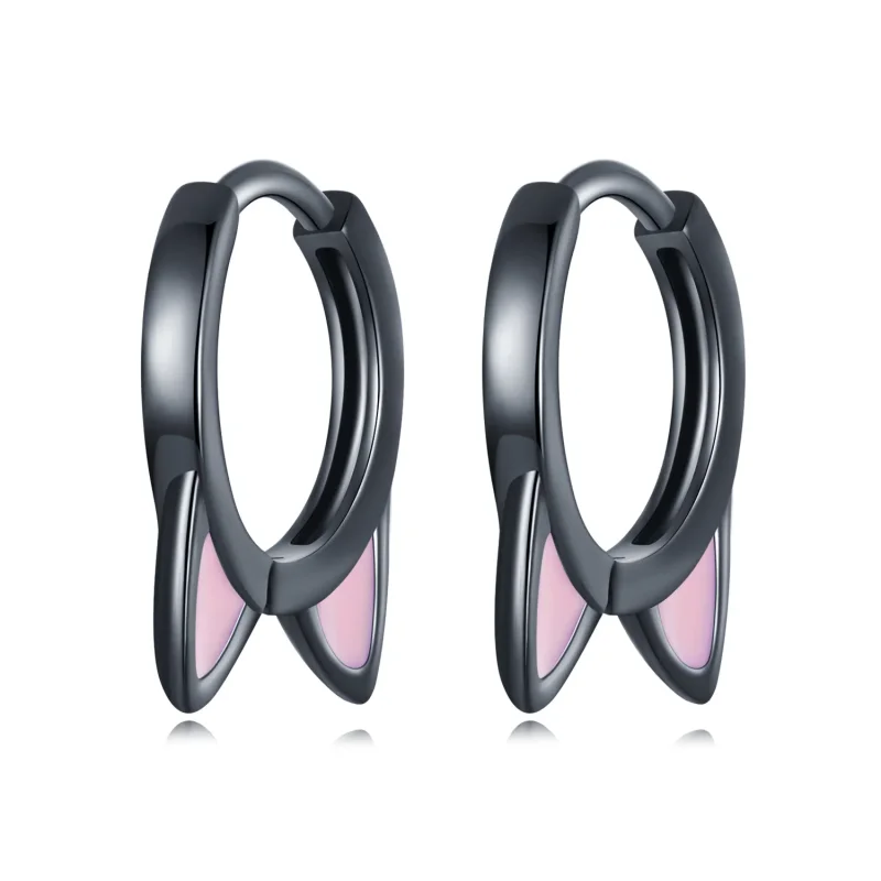 (image for) PANDORA Style Black Cat Ears Hoop Earrings - SCE1515 - Product Image