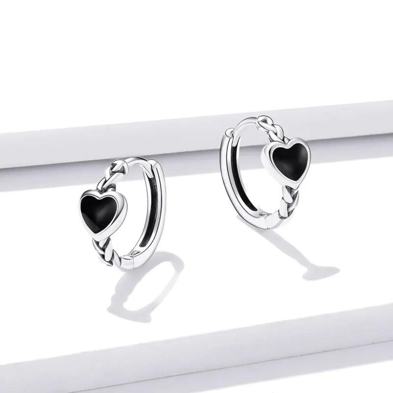 (image for) PANDORA Style Black Heart Hoop Earrings - BSE456 - View 2