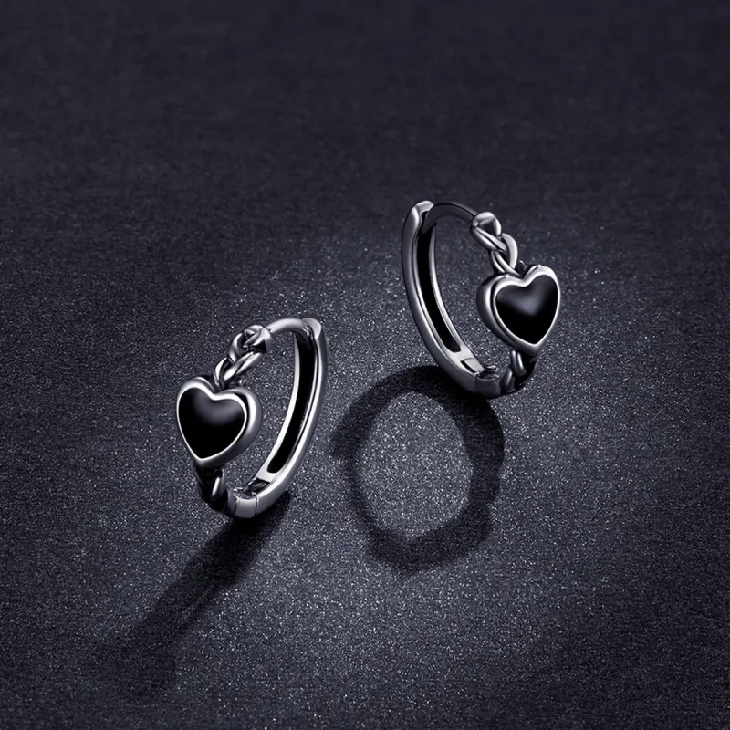 (image for) PANDORA Style Black Heart Hoop Earrings - BSE456 - View 4