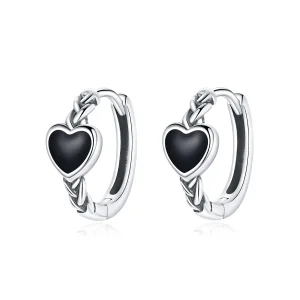 (image for) PANDORA Style Black Heart Hoop Earrings - BSE456