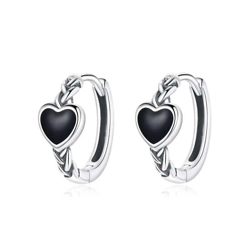 (image for) PANDORA Style Black Heart Hoop Earrings - BSE456 - Product Image