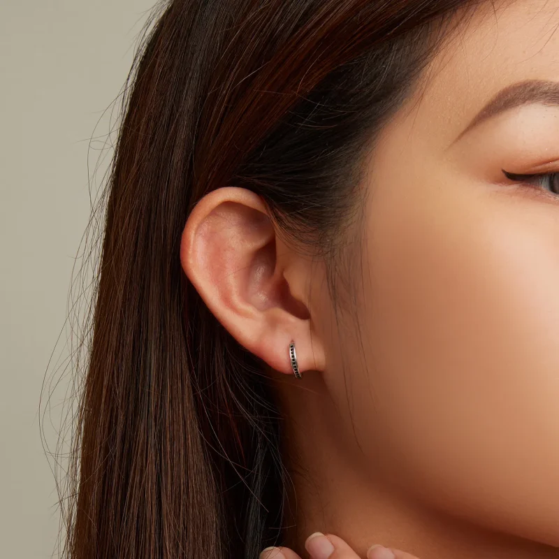 (image for) PANDORA Style Black Zircon Hoop Earrings - SCE1522 - View 5