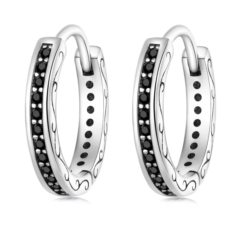 (image for) PANDORA Style Black Zircon Hoop Earrings - SCE1522 - Product Image