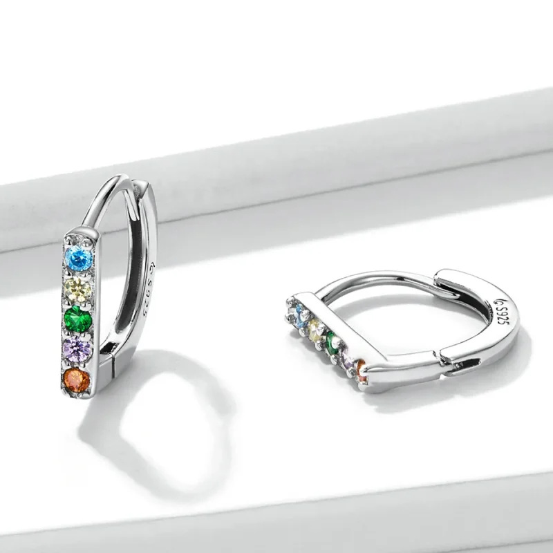 (image for) PANDORA Style Colorful Zircon Hoop Earrings - BSE576 - View 2