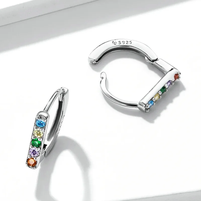 (image for) PANDORA Style Colorful Zircon Hoop Earrings - BSE576 - View 4