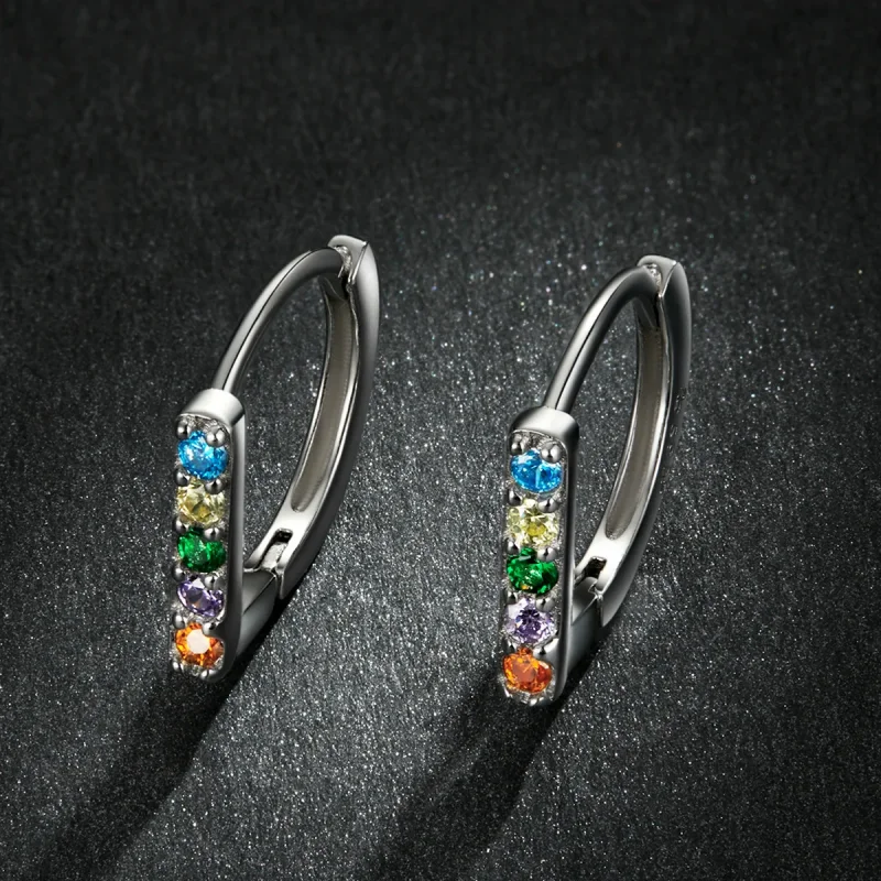 (image for) PANDORA Style Colorful Zircon Hoop Earrings - BSE576 - View 5