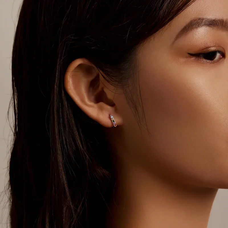 (image for) PANDORA Style Colorful Zircon Hoop Earrings - BSE576 - View 6