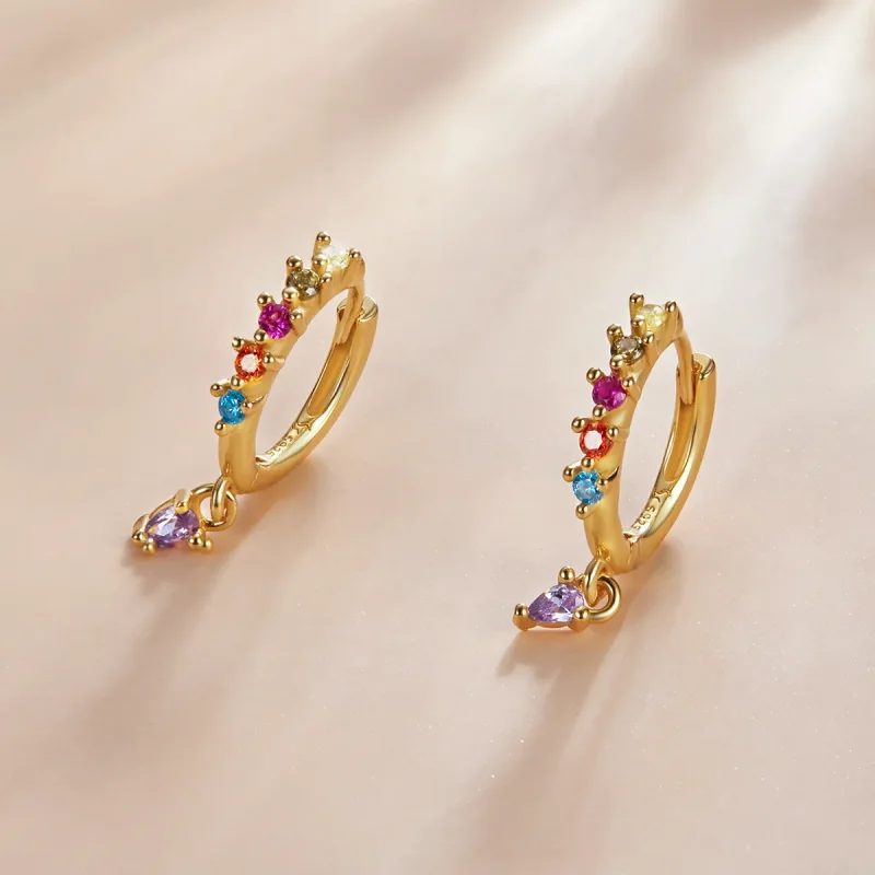 (image for) PANDORA Style Colorful Zircon - Water Drop Hoop Earrings - SCE1209 - View 2