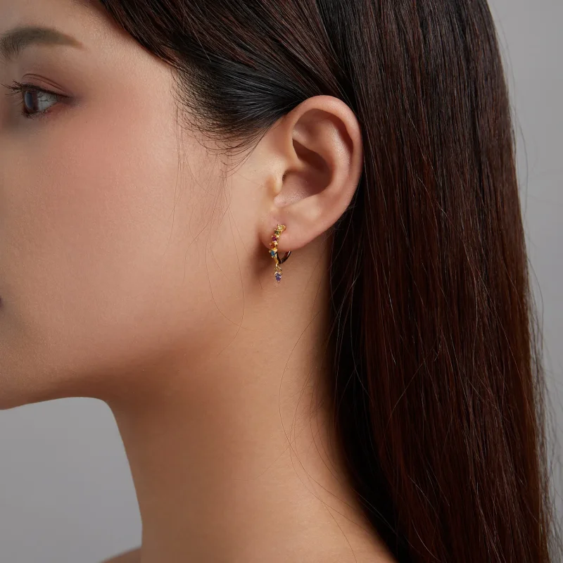 (image for) PANDORA Style Colorful Zircon - Water Drop Hoop Earrings - SCE1209 - View 3