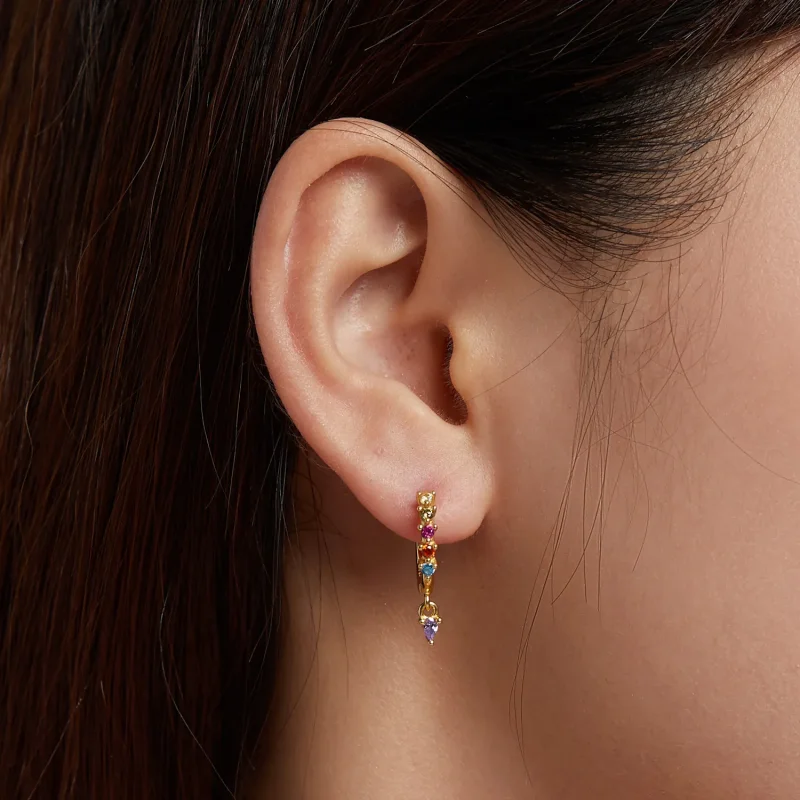 (image for) PANDORA Style Colorful Zircon - Water Drop Hoop Earrings - SCE1209 - View 4