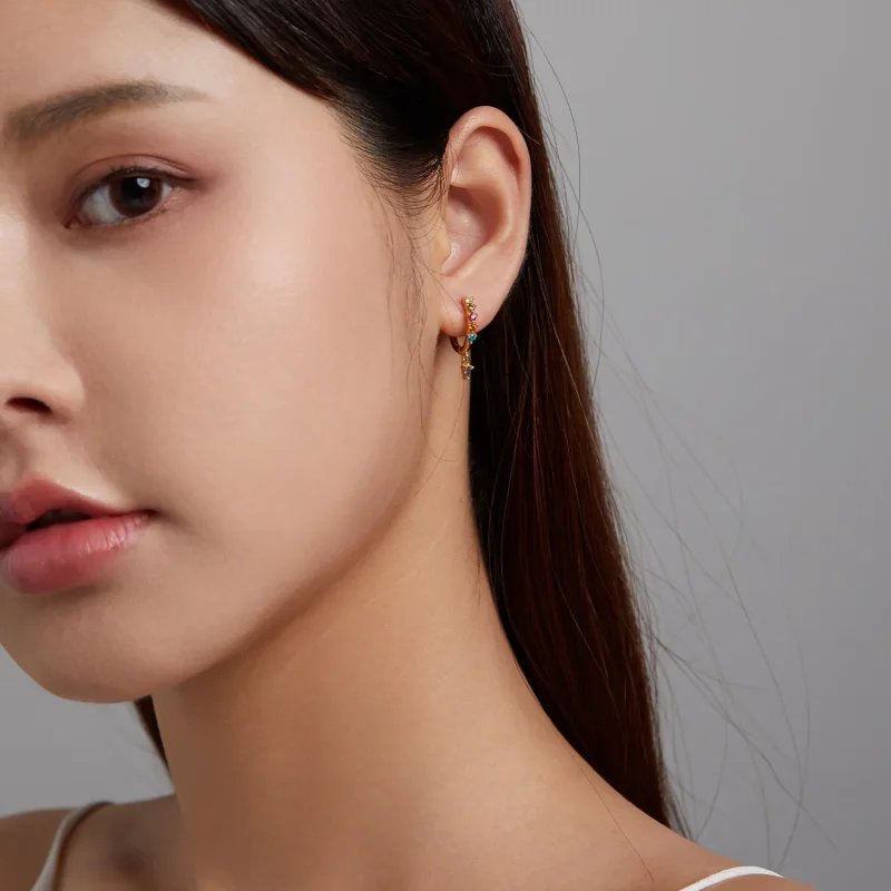 (image for) PANDORA Style Colorful Zircon - Water Drop Hoop Earrings - SCE1209 - View 5