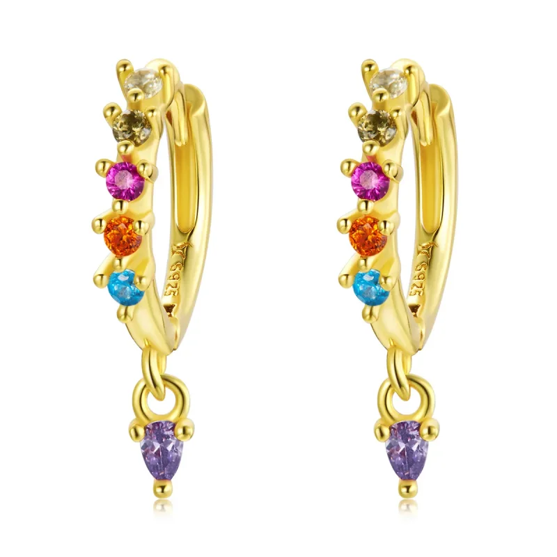 (image for) PANDORA Style Colorful Zircon - Water Drop Hoop Earrings - SCE1209 - Product Image