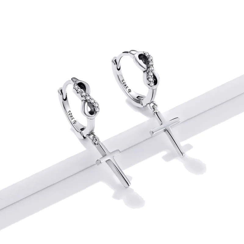 (image for) PANDORA Style Creative Cross Hoop Earrings - BSE474 - View 3