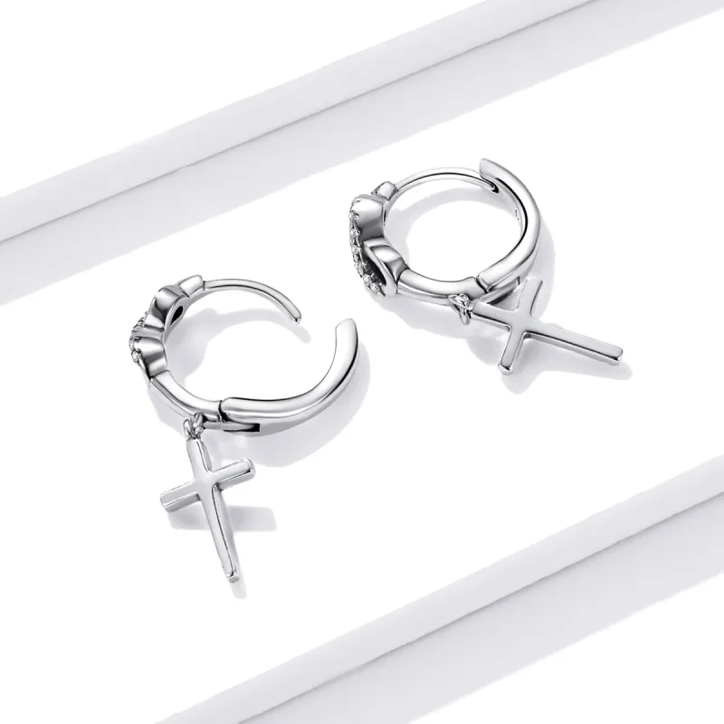 (image for) PANDORA Style Creative Cross Hoop Earrings - BSE474 - View 4