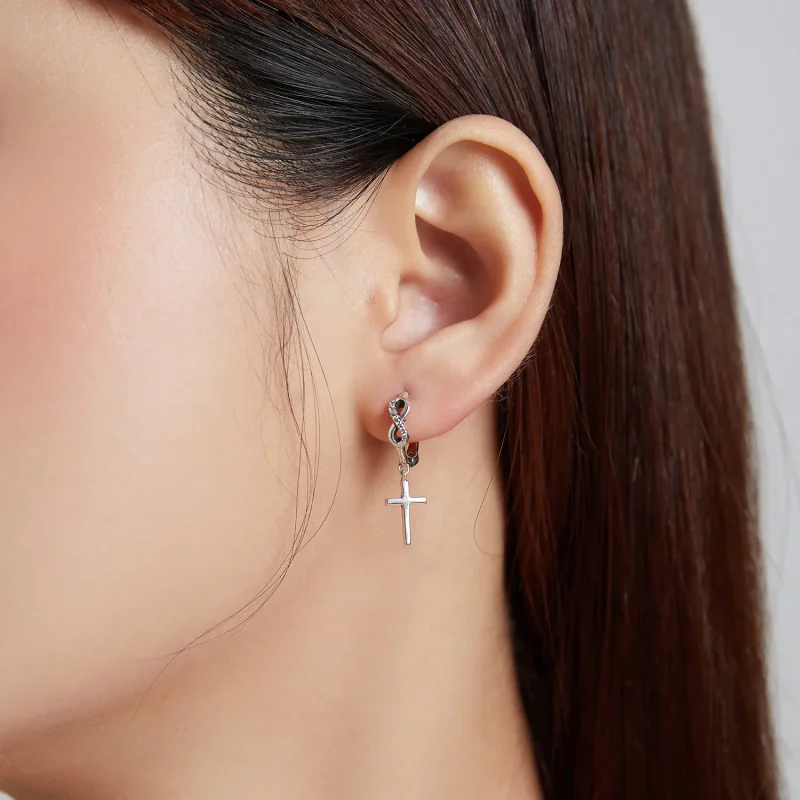 (image for) PANDORA Style Creative Cross Hoop Earrings - BSE474 - View 6