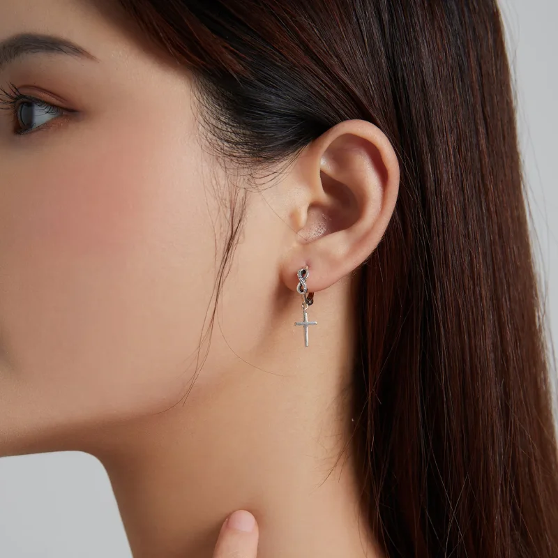 (image for) PANDORA Style Creative Cross Hoop Earrings - BSE474 - View 7