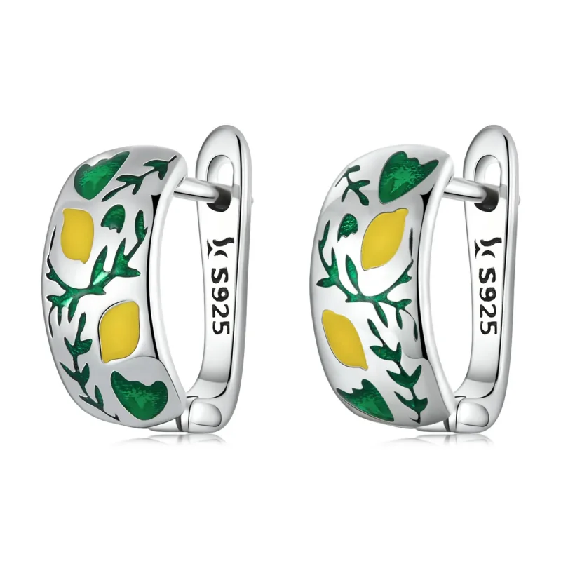 (image for) PANDORA Style Green Leaf Lemon Hoop Earrings - SCE1376 - Product Image