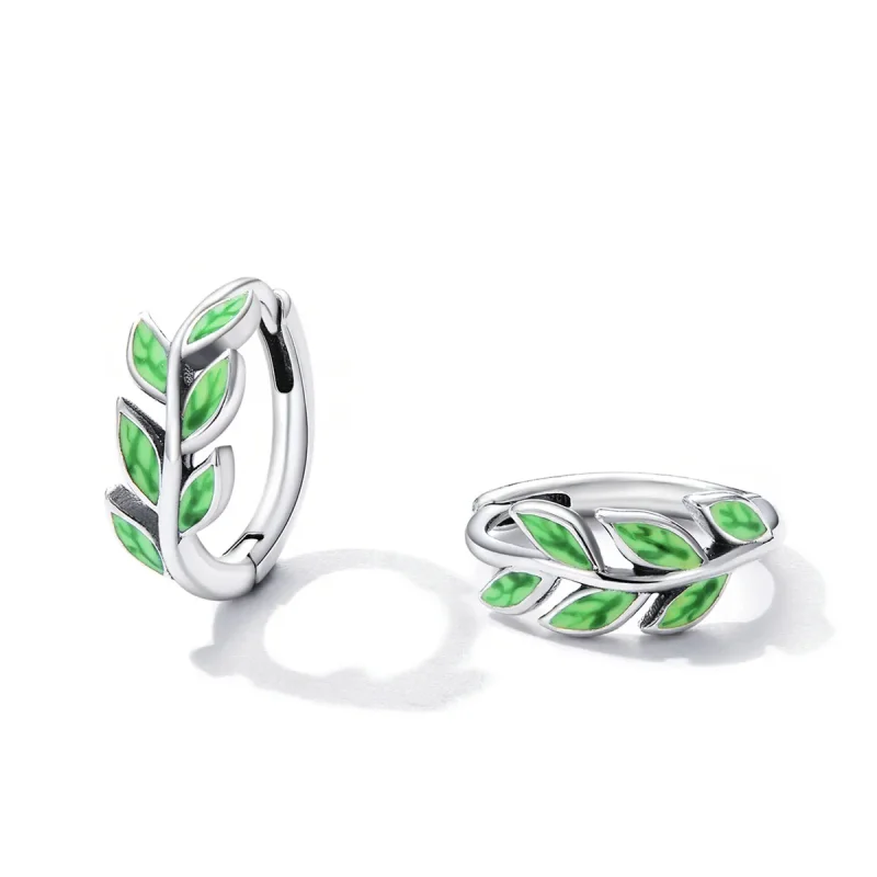 (image for) PANDORA Style Green Leaves Hoop Earrings - SCE1392 - View 2