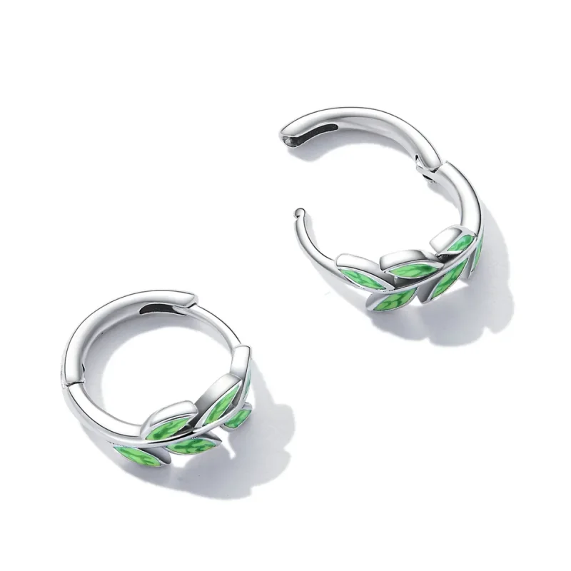 (image for) PANDORA Style Green Leaves Hoop Earrings - SCE1392 - View 4