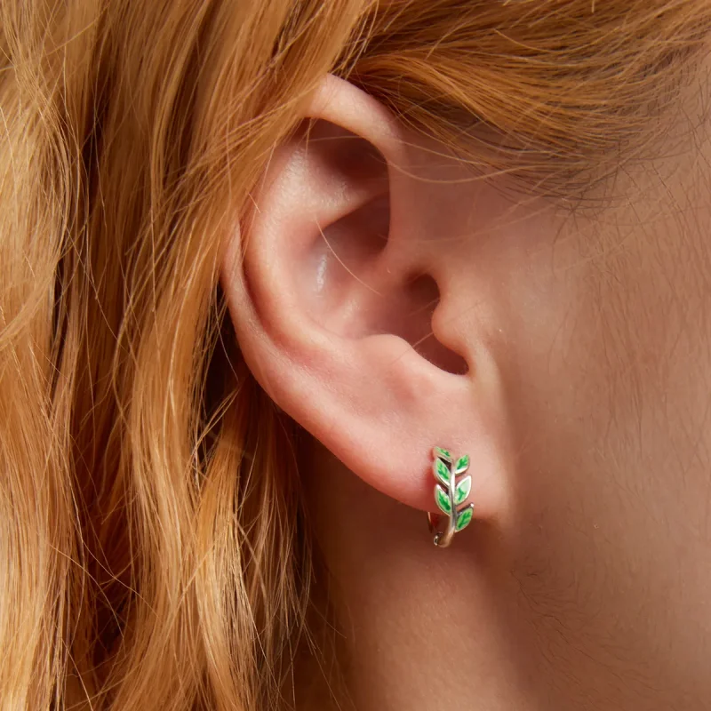 (image for) PANDORA Style Green Leaves Hoop Earrings - SCE1392 - View 6