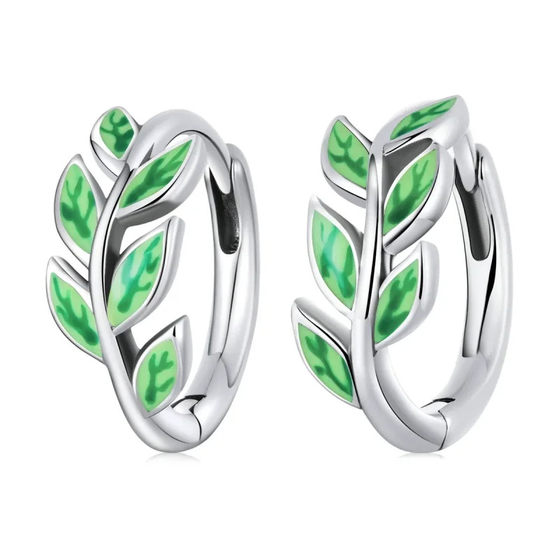(image for) PANDORA Style Green Leaves Hoop Earrings - SCE1392 - Product Image