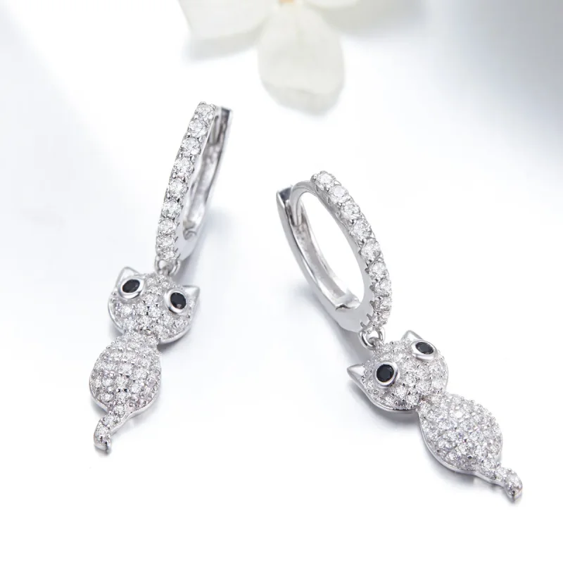 (image for) PANDORA Style Happy Cat Hoop Earrings - SCE519 - View 2