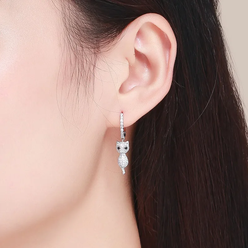 (image for) PANDORA Style Happy Cat Hoop Earrings - SCE519 - View 5