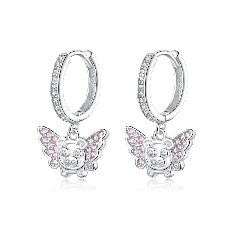 (image for) PANDORA Style Little Flying Pig Hoop Earrings - BSE224 - Product Image