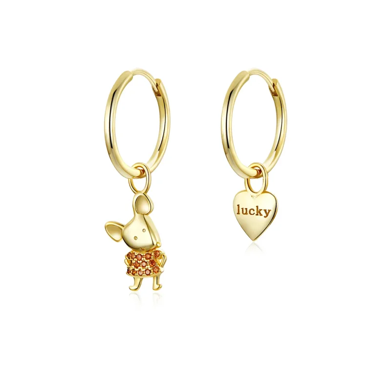 (image for) PANDORA Style Lucky Rat and Heart Hoop Earrings - BSE344-L - Product Image