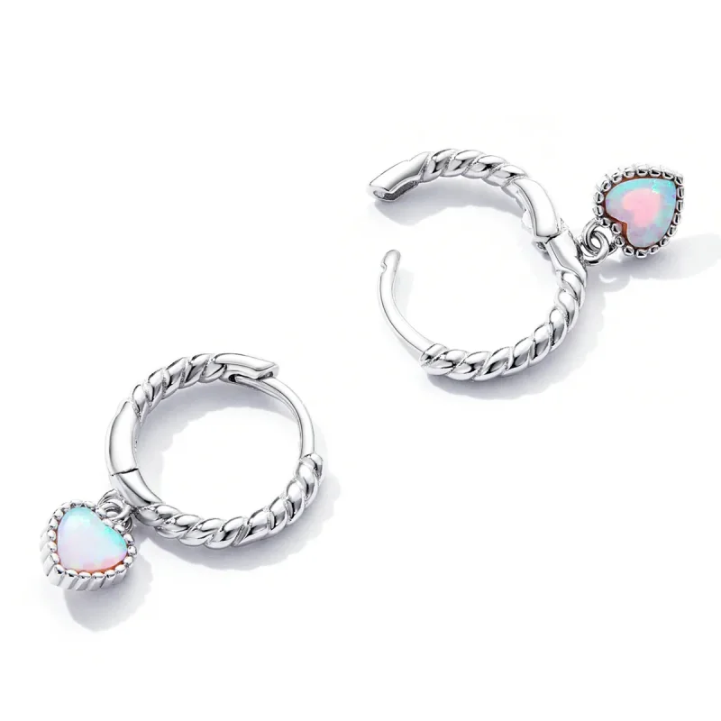 (image for) PANDORA Style Opal Love Hoop Earrings - SCE1385 - View 4