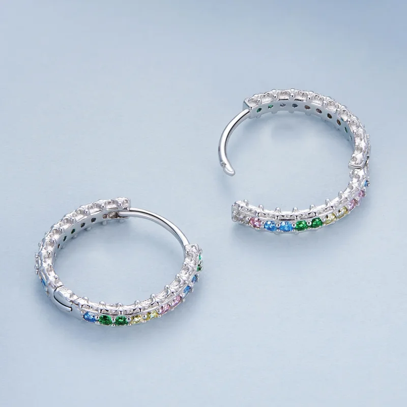 (image for) PANDORA Style Pattern Color Zirconium Hoop Earrings - BSE683 - View 4