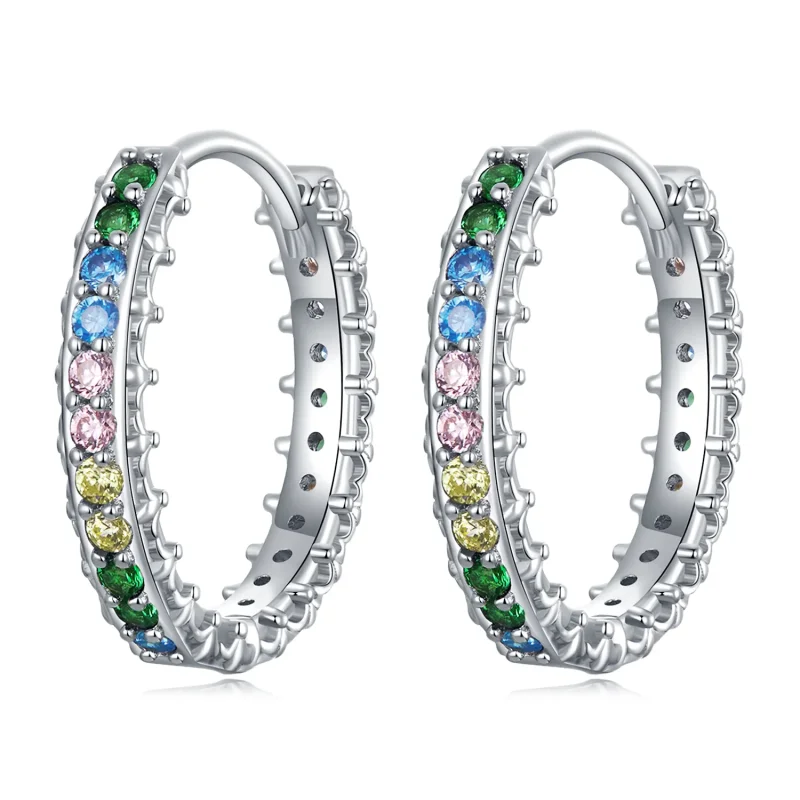 (image for) PANDORA Style Pattern Color Zirconium Hoop Earrings - BSE683 - Product Image