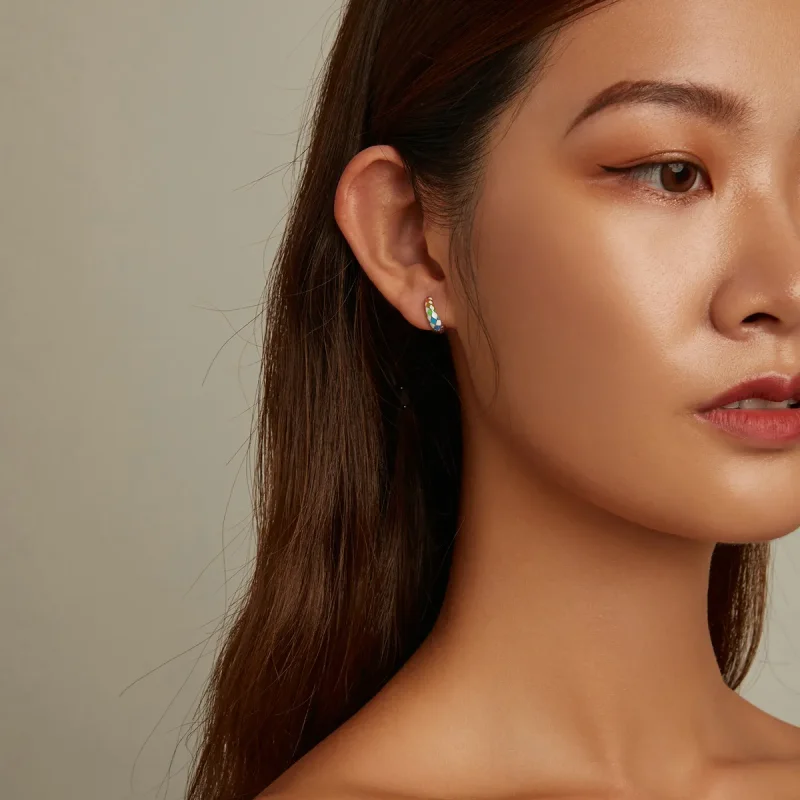 (image for) PANDORA Style Rainbow Checkerboard Hoop Earrings - SCE1351 - View 6