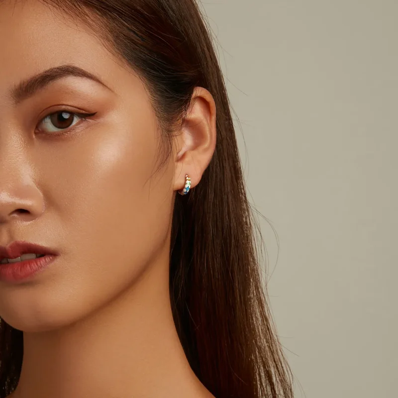 (image for) PANDORA Style Rainbow Checkerboard Hoop Earrings - SCE1351 - View 7