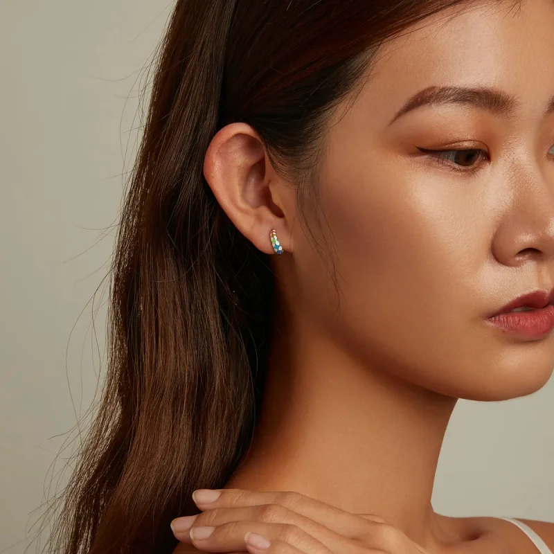 (image for) PANDORA Style Rainbow Checkerboard Hoop Earrings - SCE1351 - View 9