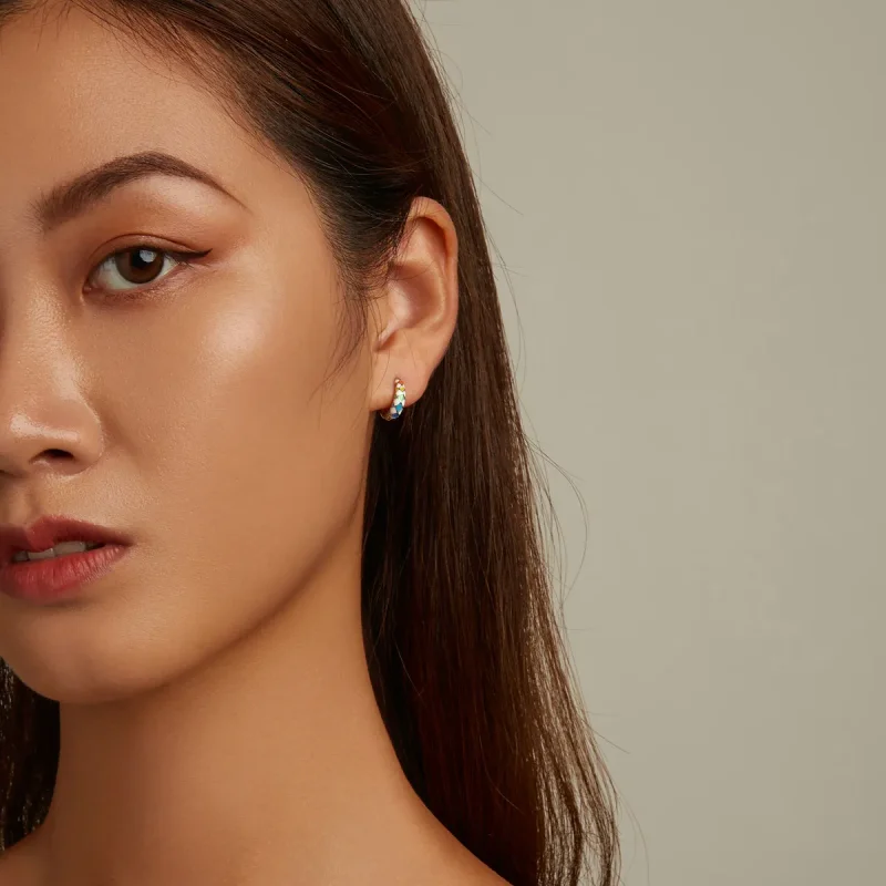 (image for) PANDORA Style Rainbow Checkerboard Hoop Earrings - SCE1351 - View 10