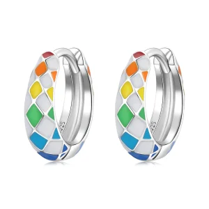 (image for) PANDORA Style Rainbow Checkerboard Hoop Earrings - SCE1351