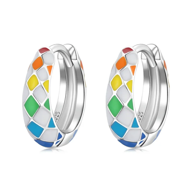 (image for) PANDORA Style Rainbow Checkerboard Hoop Earrings - SCE1351 - Product Image