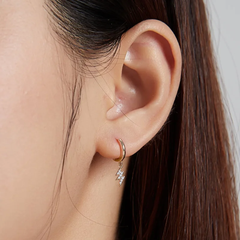 (image for) PANDORA Style Shine Lightning Hoop Earrings - SCE1262 - View 3