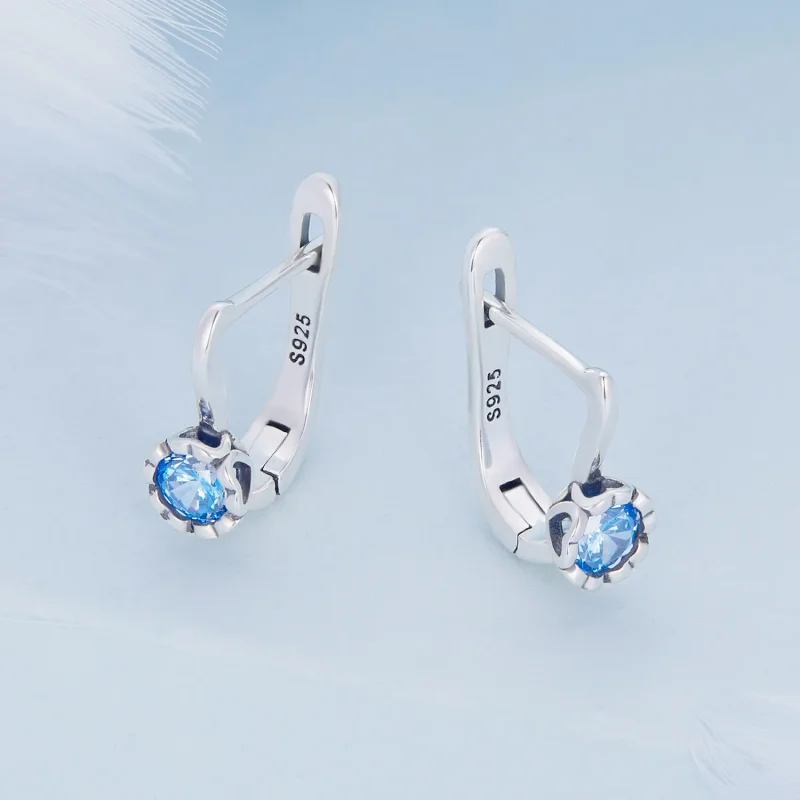 (image for) PANDORA Style Simple Blue Zirconium Hoop Earrings - BSE686 - View 3